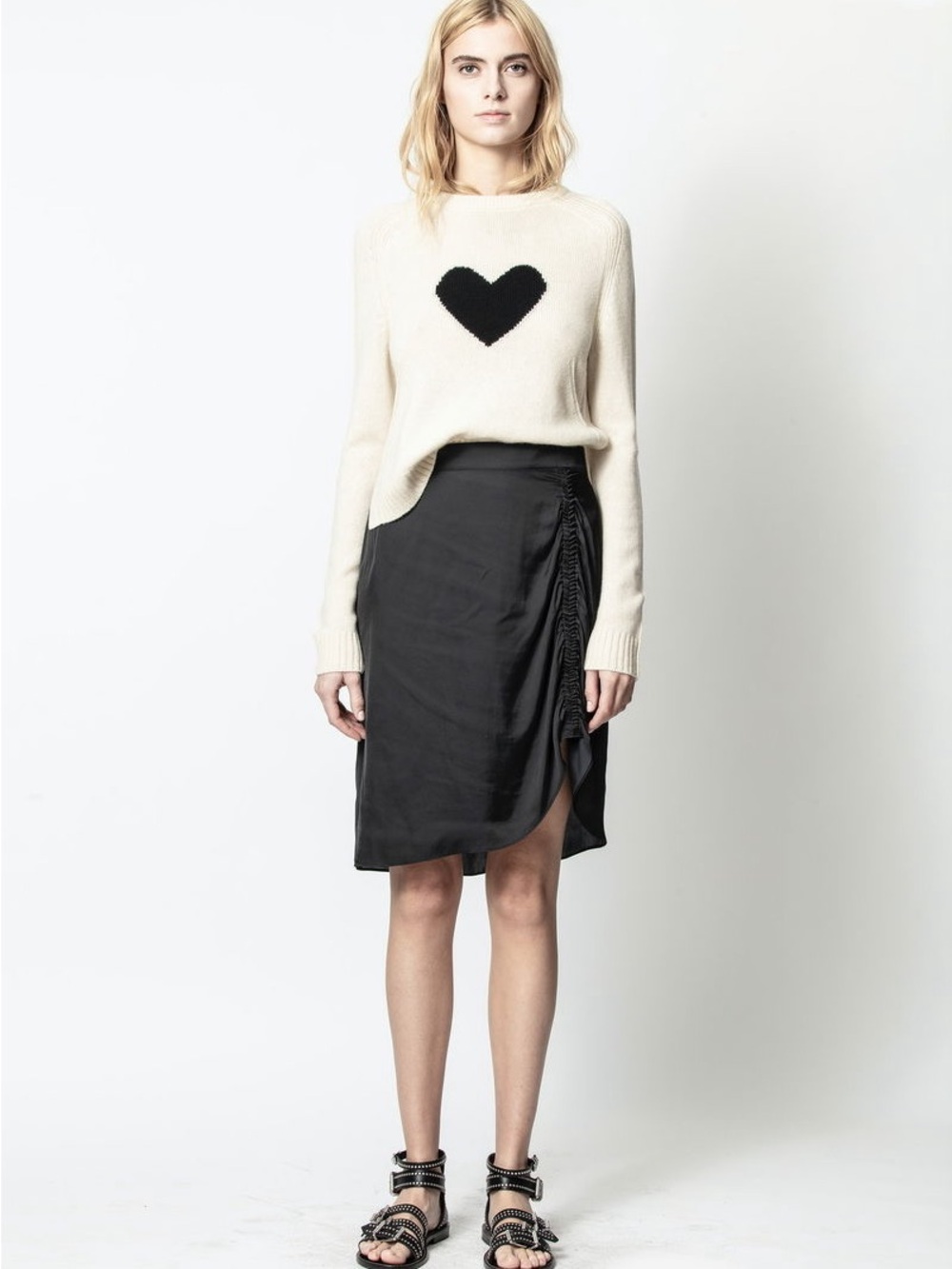 Zadig & Voltaire Black Ruched Draped Midi Skirt Size Small